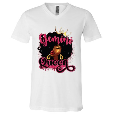 Gemini Queen Birthday Afro Girl Black Zodiac Birthday V-Neck T-Shirt