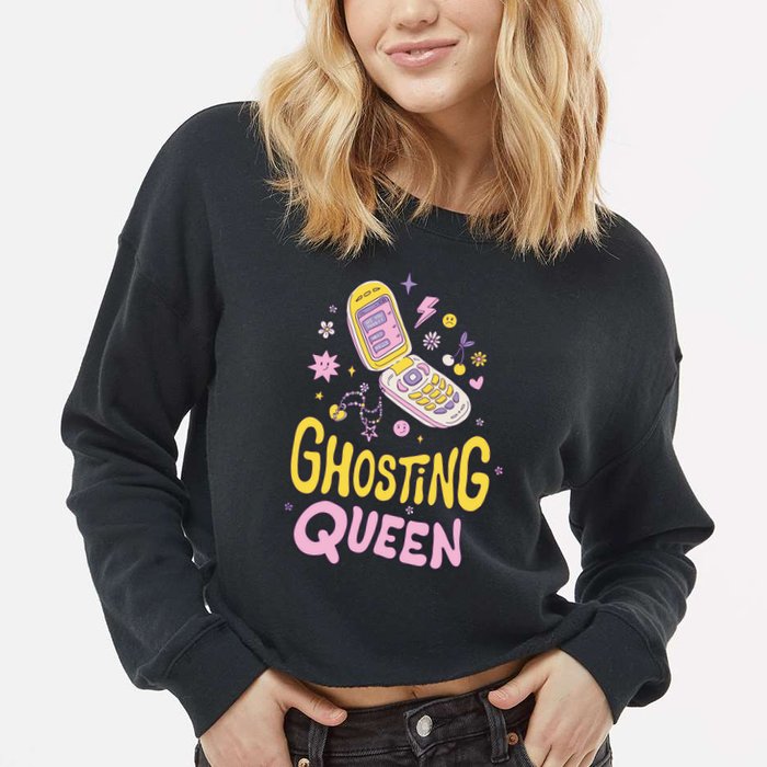 Ghosting Queen Cellphone Cropped Pullover Crew