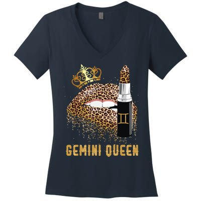 Gemini Queen Leopard Lips Gemini Women's V-Neck T-Shirt