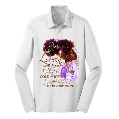 Gemini Queen Sweet As Candy Birthday Gift For Black Women Silk Touch Performance Long Sleeve Polo