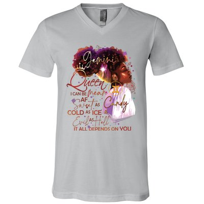 Gemini Queen Sweet As Candy Birthday Gift For Black Women V-Neck T-Shirt