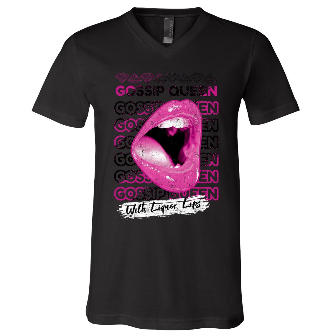 Gossip Queen With Liquor Lips V-Neck T-Shirt