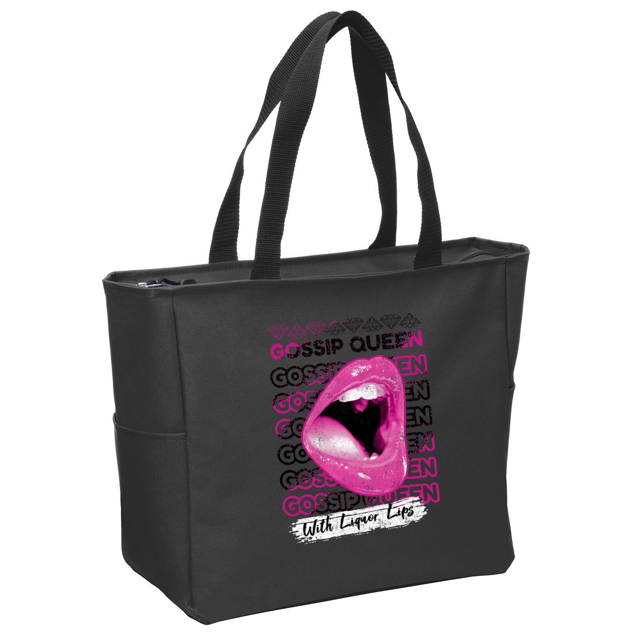 Gossip Queen With Liquor Lips Zip Tote Bag