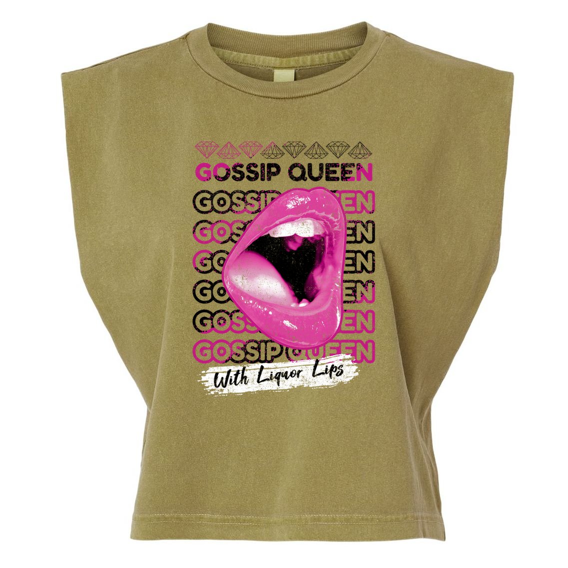 Gossip Queen With Liquor Lips Garment-Dyed Women's Muscle Tee