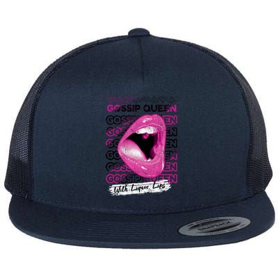 Gossip Queen With Liquor Lips Flat Bill Trucker Hat