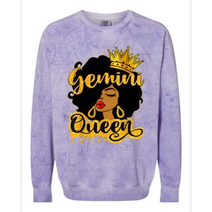 Gemini Queen Zodiac Sign Birthday Girl Afro Black Woman Colorblast Crewneck Sweatshirt