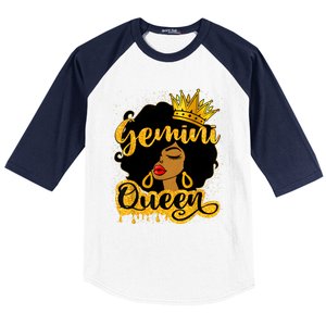 Gemini Queen Zodiac Sign Birthday Girl Afro Black Woman Baseball Sleeve Shirt