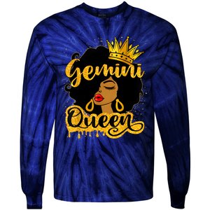 Gemini Queen Zodiac Sign Birthday Girl Afro Black Woman Tie-Dye Long Sleeve Shirt