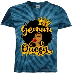 Gemini Queen Zodiac Sign Birthday Girl Afro Black Woman Kids Tie-Dye T-Shirt