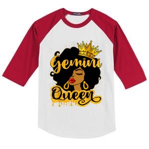 Gemini Queen Zodiac Sign Birthday Girl Afro Black Woman Kids Colorblock Raglan Jersey