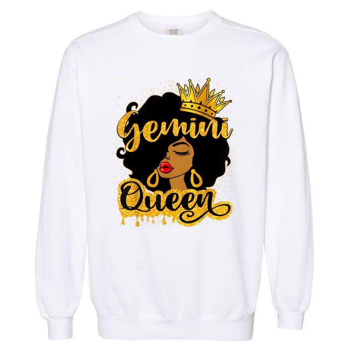 Gemini Queen Zodiac Sign Birthday Girl Afro Black Woman Garment-Dyed Sweatshirt