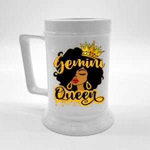 Gemini Queen Zodiac Sign Birthday Girl Afro Black Woman Beer Stein