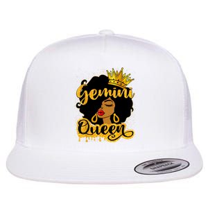 Gemini Queen Zodiac Sign Birthday Girl Afro Black Woman Flat Bill Trucker Hat