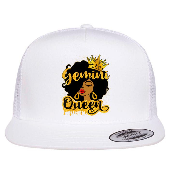 Gemini Queen Zodiac Sign Birthday Girl Afro Black Woman Flat Bill Trucker Hat