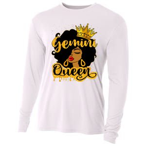 Gemini Queen Zodiac Sign Birthday Girl Afro Black Woman Cooling Performance Long Sleeve Crew