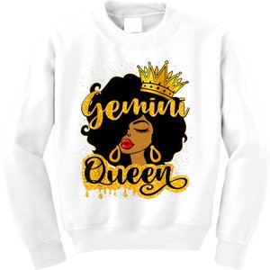 Gemini Queen Zodiac Sign Birthday Girl Afro Black Woman Kids Sweatshirt