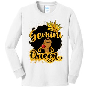 Gemini Queen Zodiac Sign Birthday Girl Afro Black Woman Kids Long Sleeve Shirt