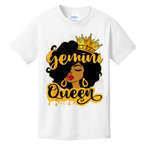 Gemini Queen Zodiac Sign Birthday Girl Afro Black Woman Kids T-Shirt