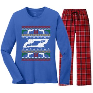 Gun Rights 2nd Adt Pistol Guns Ugly Christmas Gift Women's Long Sleeve Flannel Pajama Set 