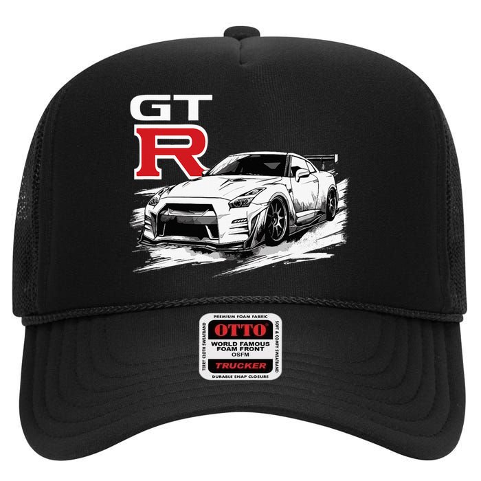 Gt R 35 Jdm Street Racing Drag Drift Sports Car High Crown Mesh Back Trucker Hat