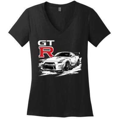 Gt R 35 Jdm Street Racing Drag Drift Sports Car Women's V-Neck T-Shirt