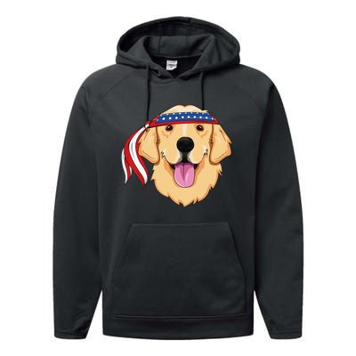 Golden Retriever 4th of July Family Dog Patriotic American Performance Fleece Hoodie