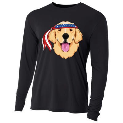 Golden Retriever 4th of July Family Dog Patriotic American Cooling Performance Long Sleeve Crew