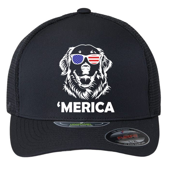 Golden Retriever 4th Of July Merica Flexfit Unipanel Trucker Cap