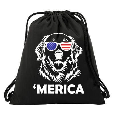 Golden Retriever 4th Of July Merica Drawstring Bag