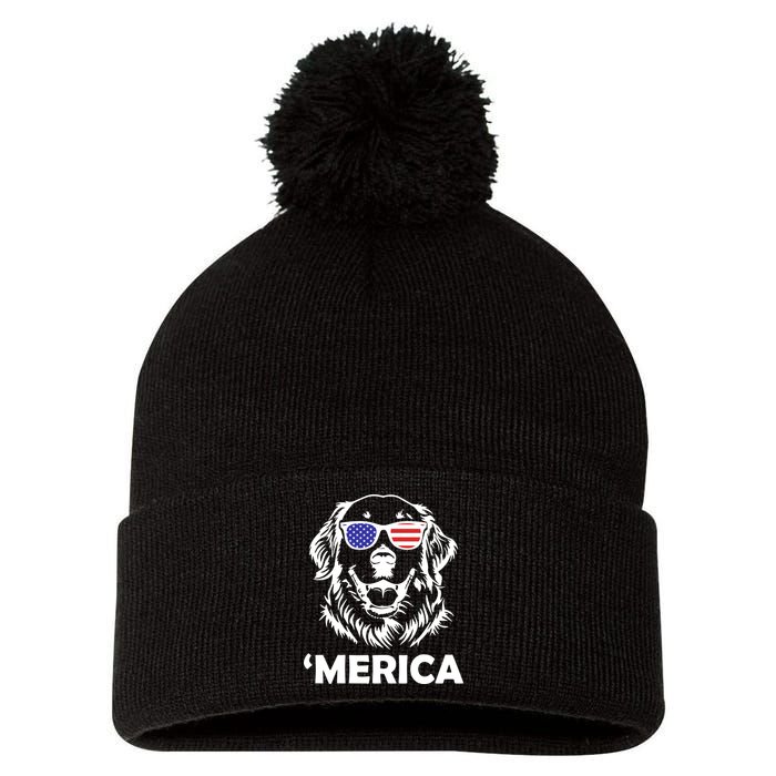 Golden Retriever 4th Of July Merica Pom Pom 12in Knit Beanie