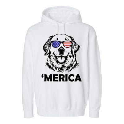 Golden Retriever 4th Of July Merica Garment-Dyed Fleece Hoodie