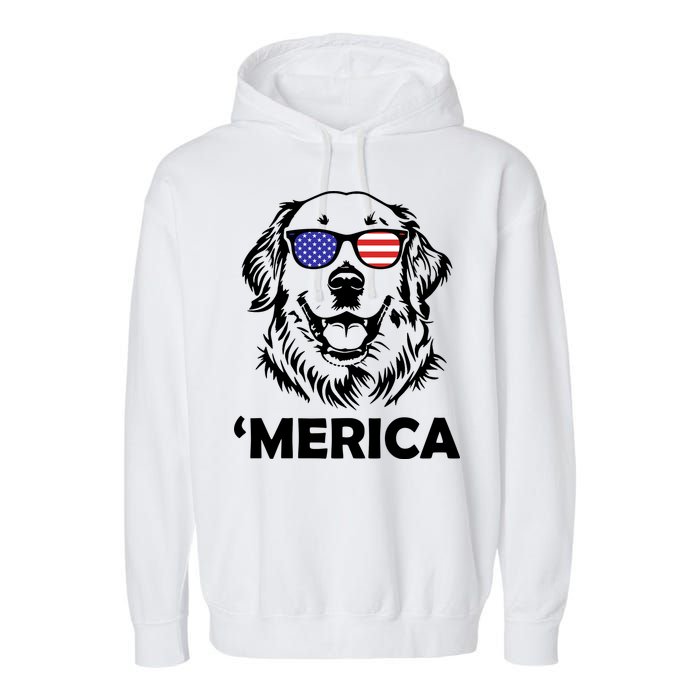 Golden Retriever 4th Of July Merica Garment-Dyed Fleece Hoodie