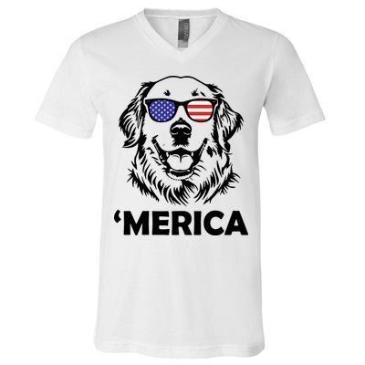Golden Retriever 4th Of July Merica V-Neck T-Shirt