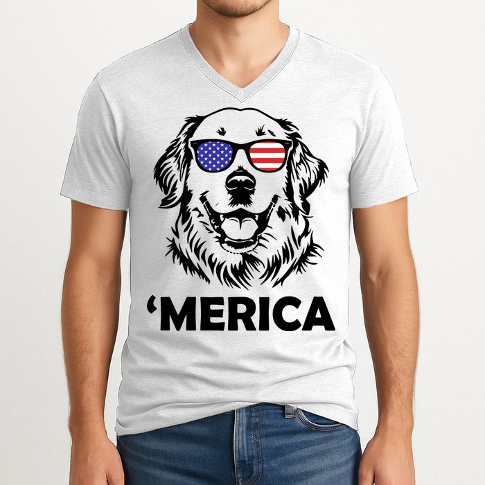 Golden Retriever 4th Of July Merica V-Neck T-Shirt