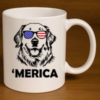 Golden Retriever 4th Of July Merica 11oz C Handle Ceramic Mug