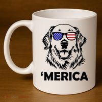 Golden Retriever 4th Of July Merica 11oz C Handle Ceramic Mug