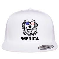 Golden Retriever 4th Of July Merica Flat Bill Trucker Hat