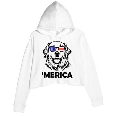 Golden Retriever 4th Of July Merica Crop Fleece Hoodie