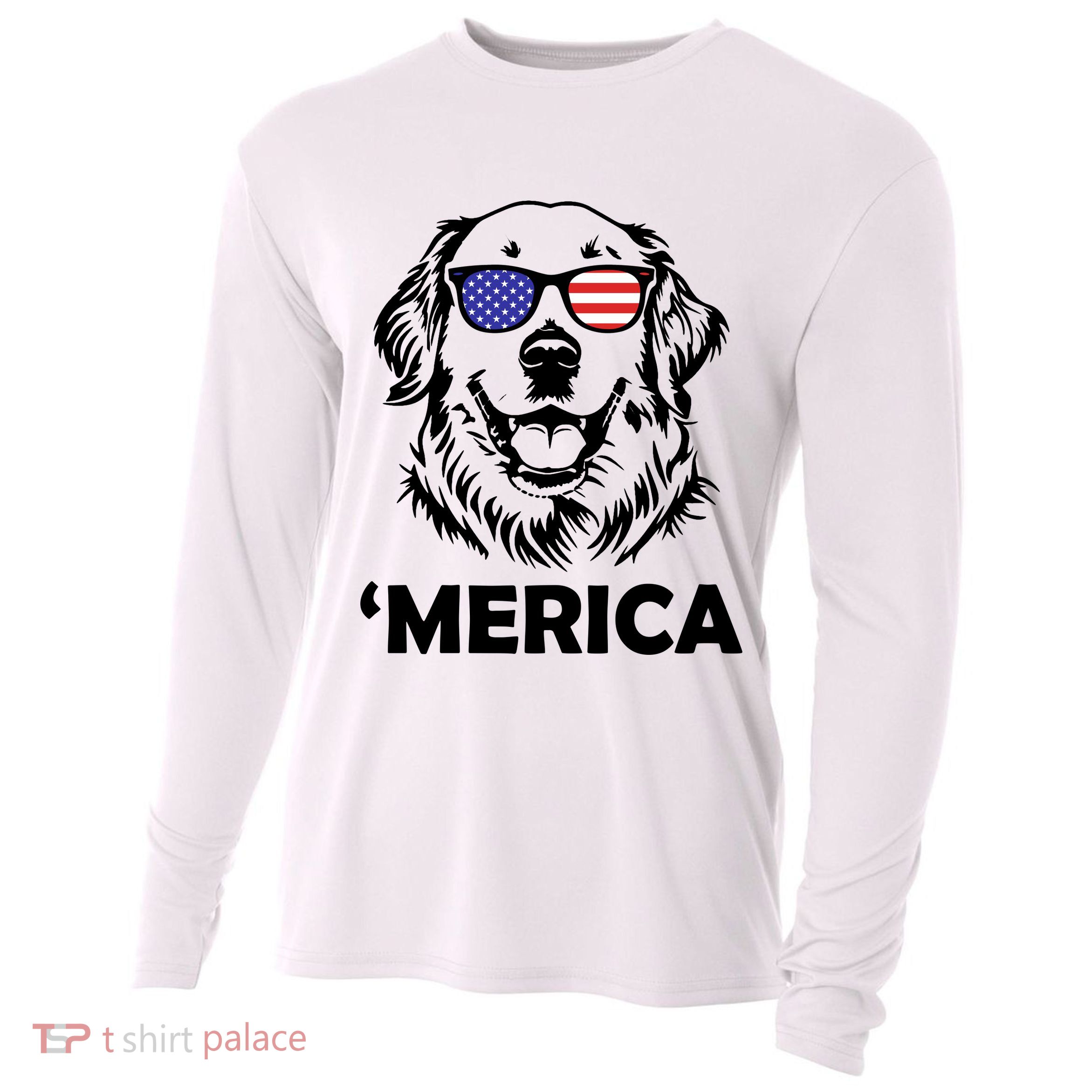 Golden Retriever 4th Of July Merica Cooling Performance Long Sleeve Crew