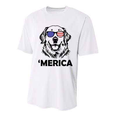 Golden Retriever 4th Of July Merica Youth Performance Sprint T-Shirt