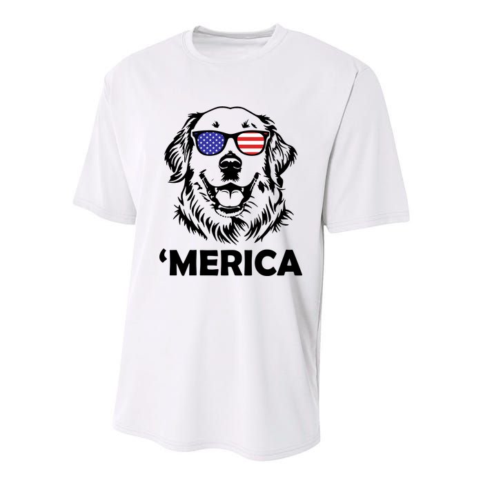 Golden Retriever 4th Of July Merica Youth Performance Sprint T-Shirt