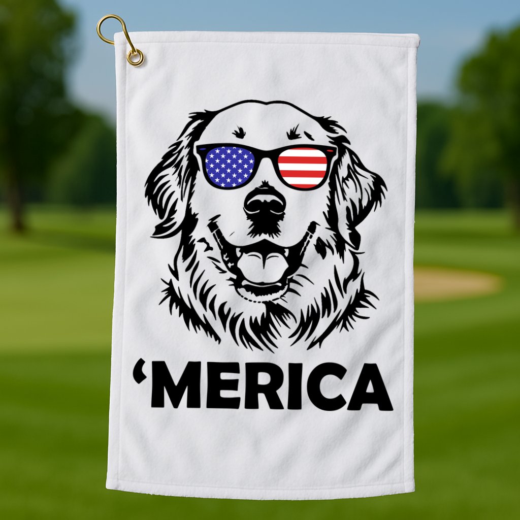 Golden Retriever 4th Of July Merica Golf Towel