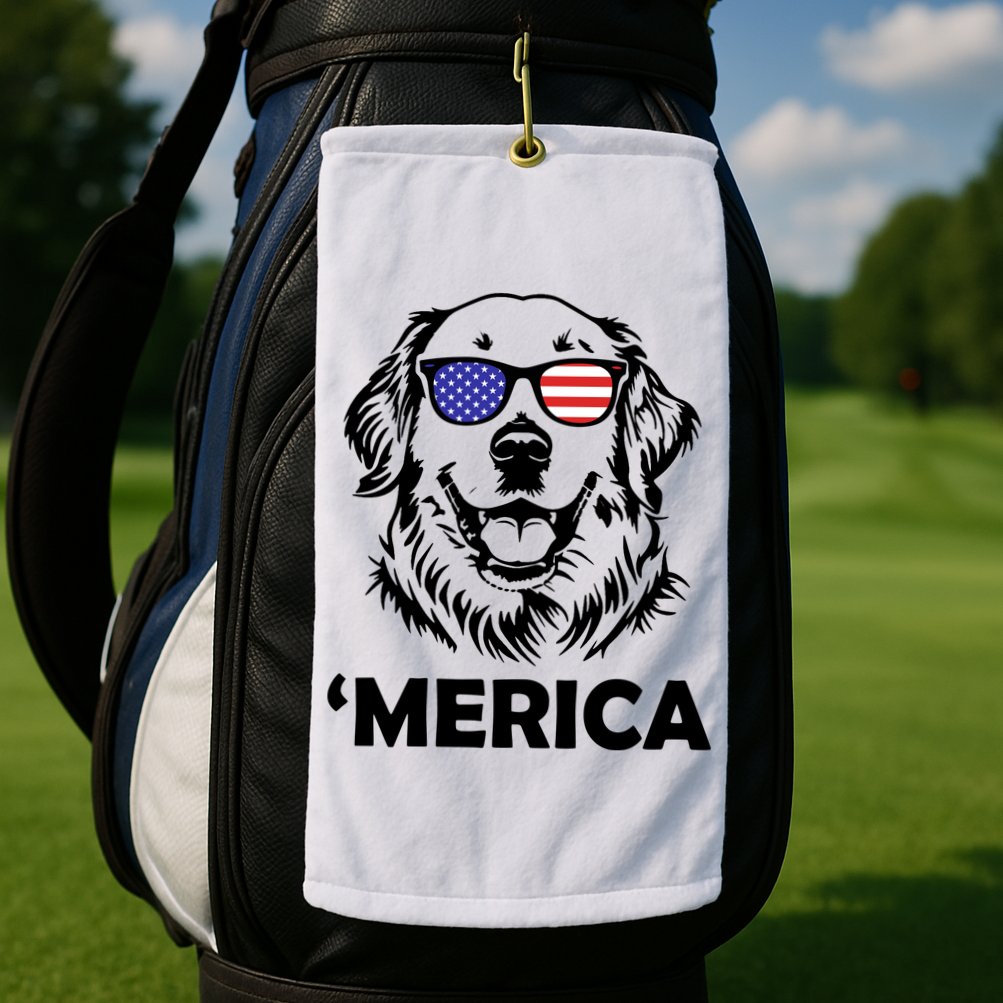 Golden Retriever 4th Of July Merica Golf Towel