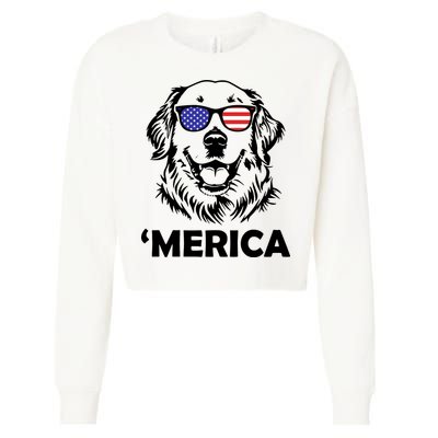 Golden Retriever 4th Of July Merica Cropped Pullover Crew