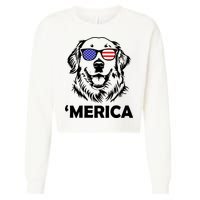 Golden Retriever 4th Of July Merica Cropped Pullover Crew