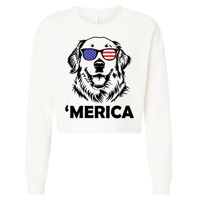 Golden Retriever 4th Of July Merica Cropped Pullover Crew