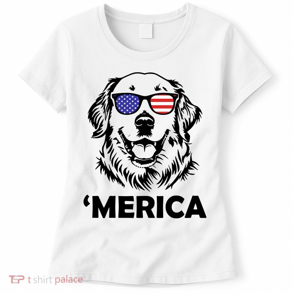 Golden Retriever 4th Of July Merica Womens T-Shirt