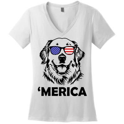 Golden Retriever 4th Of July Merica Women's V-Neck T-Shirt