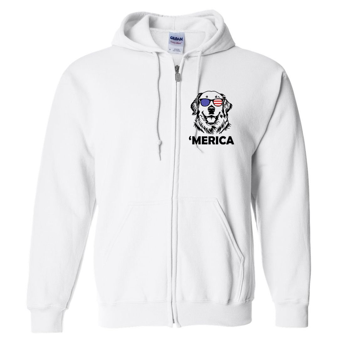 Golden Retriever 4th Of July Merica Full Zip Hoodie
