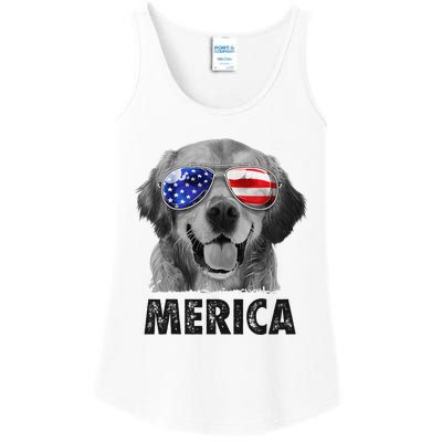 Golden Retriever 4th of July Merica American Flag Sunglasses Ladies Essential Tank